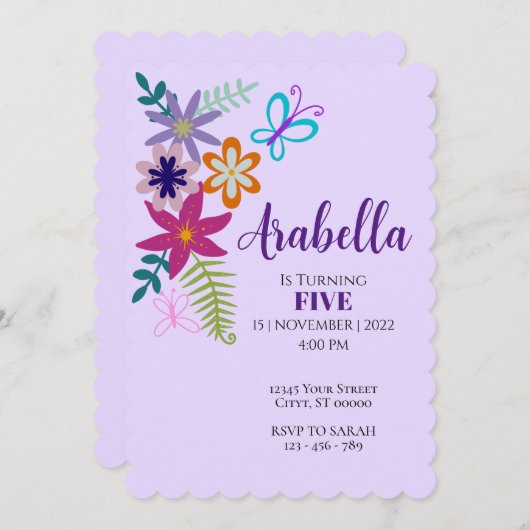 フローラ誕生日招待状 招待状 (正面/裏面)