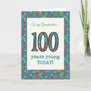 フローラ誕生日100年の若いおばあちゃん カード