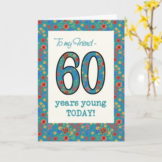 フローラ誕生日60歳の若者の友人用カード カード (黄色い花)