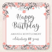 フローラ誕生日ANY年齢バラ金ゴールド赤面ピンク名 スクエアペーパーコースター (正面)