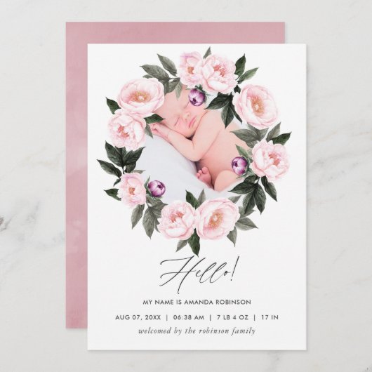 フローラ誕生発表写真カード 案内状 (正面/裏面)