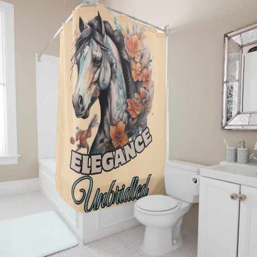 フローラ調和：オレンジの花の馬のタトゥー シャワーカーテン (インサイチュ)