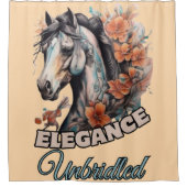 フローラ調和：オレンジの花の馬のタトゥー シャワーカーテン (正面)