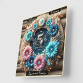 フローラ調和:完全記念日デザインアイディア スクエア壁時計 (傾斜)