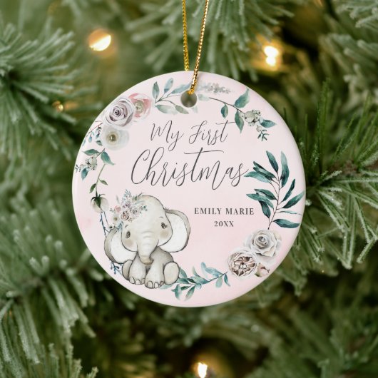 フローラ象かわいらし女の子ベビー1stクリスマス セラミックオーナメント (ツリー)