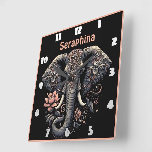 フローラ象のアートワーク スクエア壁時計 (傾斜)