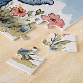 フローラ象の水色と野生の花 ジグソーパズル (側面)