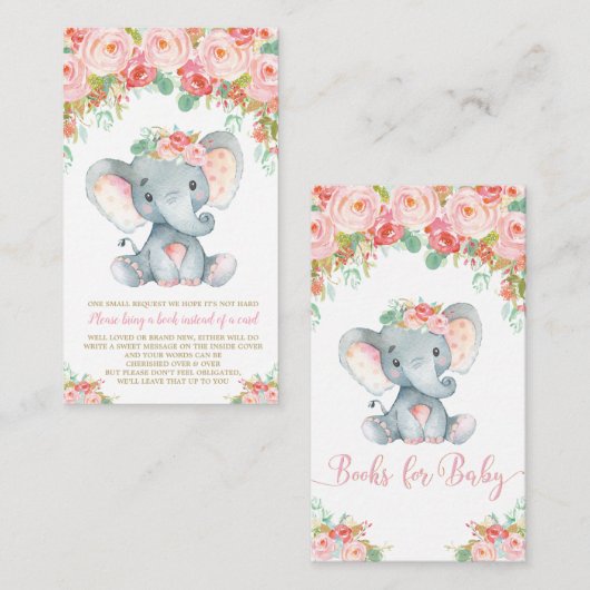 フローラ象の赤ちゃんシャワーが本を持ってくる エンクロージャーカード (正面/裏面)