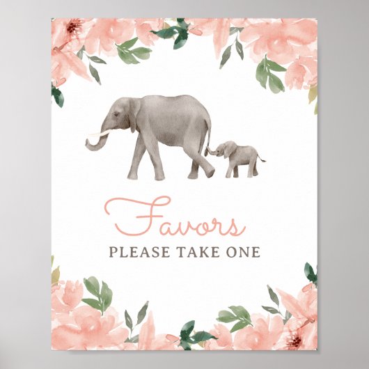 フローラ象ガール赤ちゃんシャワー好意サイン ポスター (正面)