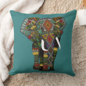 フローラ象ティール(緑がかった色) クッション (ブランケット)