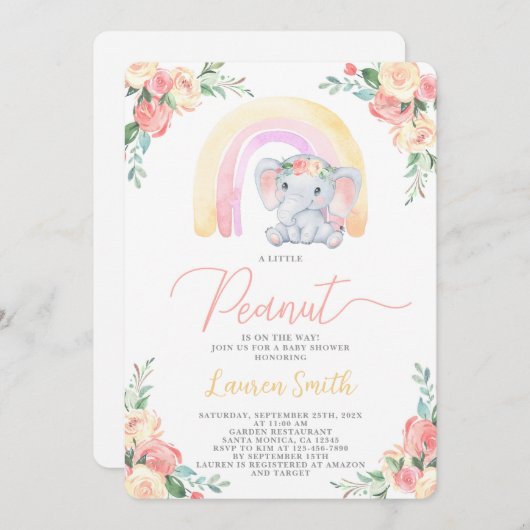 フローラ象ベビーシャワーガール招待状 招待状 (正面/裏面)