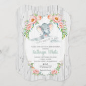 フローラ象ベビーシャワー招待状ニュートラル 招待状 (正面/裏面)