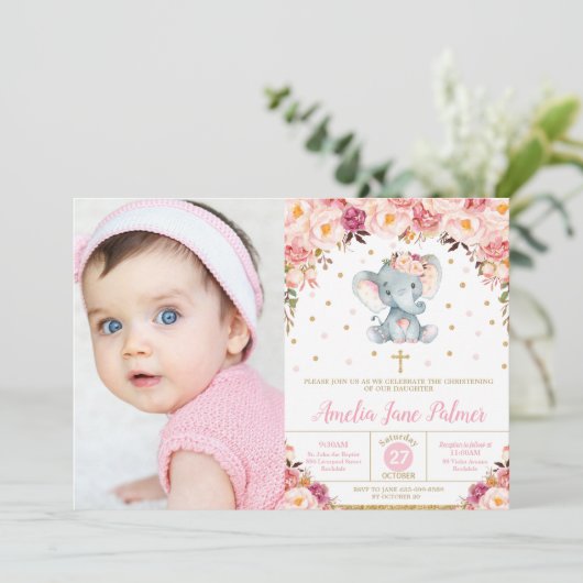 フローラ象《キリスト教》洗礼式や命名式バプティスガール写真 招待状 (スタンド正面)