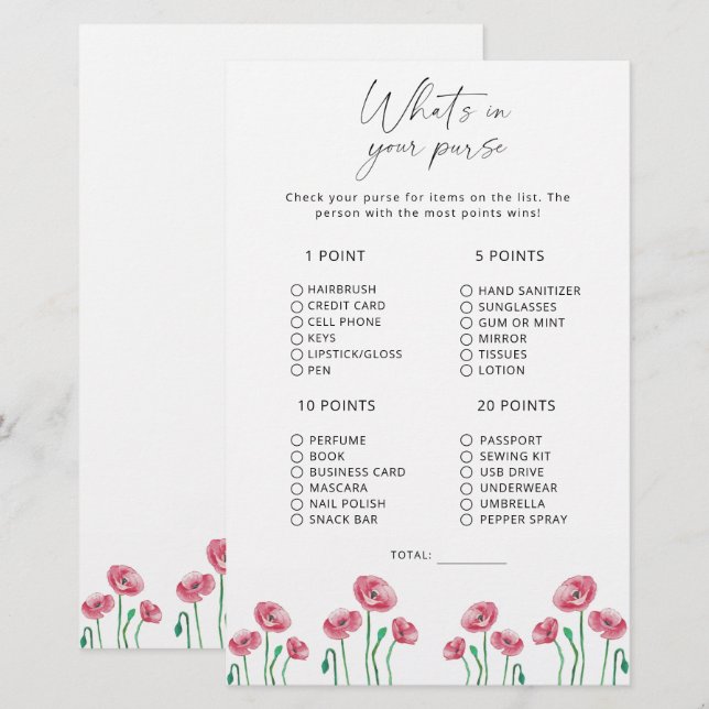 フローラ財布のゲームの内容 (正面/裏面)