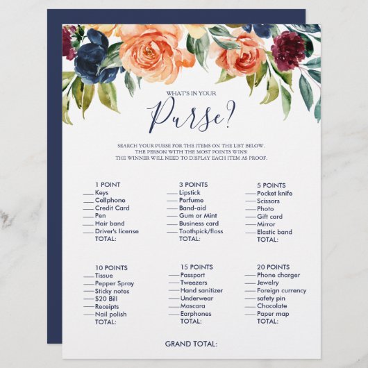 フローラ財布のブライダルシャワーゲーム (正面/裏面)