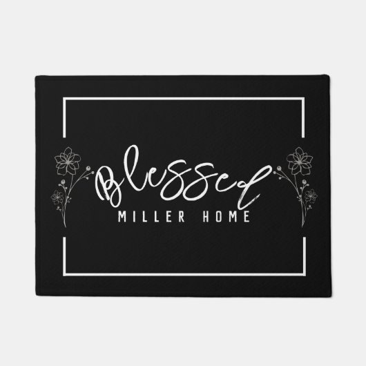 フローラ賛美ホームファミリー名白黒カスタム ドアマット (正面)