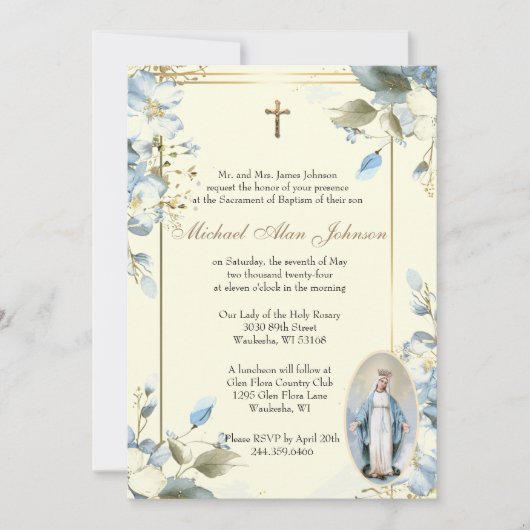 フローラ賛美マリーカトリック洗礼招待状 招待状 (正面)