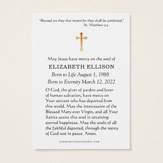 フローラ賛美マリーフローラ葬儀祈りの言葉カード (裏面)