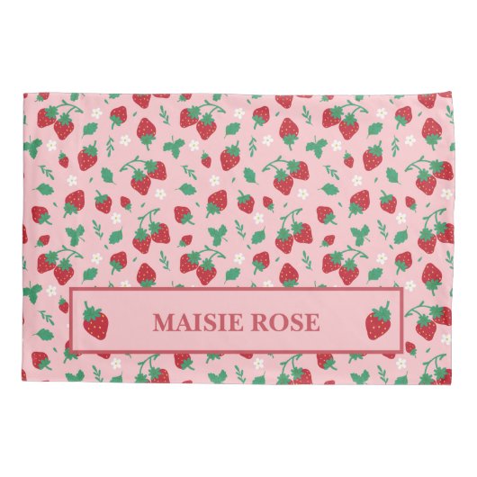 フローラ赤いちごパタパーソナライズされたーン 枕カバー (裏面)