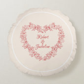 フローラ赤いハートエレガントヴィンテージバレンタインデー ラウンドクッション (正面)