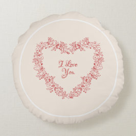 フローラ赤いハートエレガントヴィンテージバレンタインデー ラウンドクッション