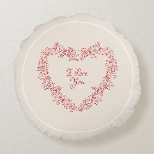 フローラ赤いハートエレガントヴィンテージバレンタインデー ラウンドクッション (裏面)