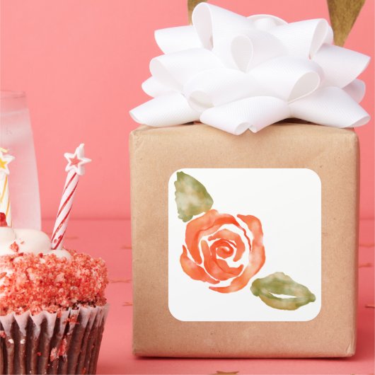 フローラ赤いバラの花、水彩イラストレーション スクエアシール (パーティー)