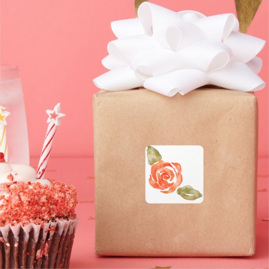 フローラ赤いバラの花、水彩イラストレーション スクエアシール (パーティー)