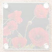 フローラ赤いポピーの花の黒い背景カラフル ガラスコースター (裏面)