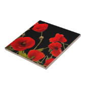 フローラ赤いポピーの花の黒い背景カラフル タイル (側面)