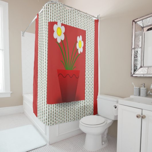 フローラ赤い花のポット緑のショーカーテン シャワーカーテン (インサイチュ)