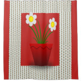 フローラ赤い花のポット緑のショーカーテン シャワーカーテン (正面)