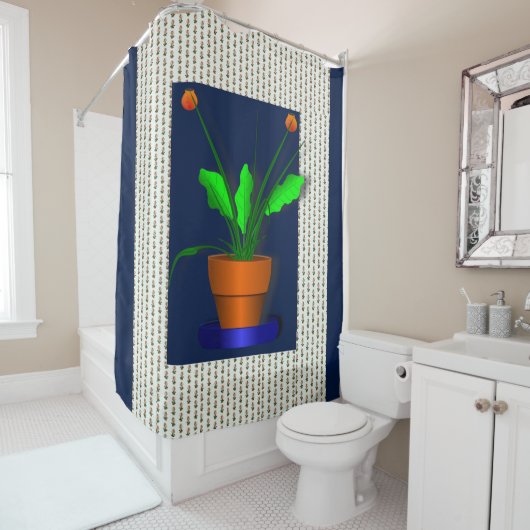 フローラ赤い花のポット緑のショーカーテン シャワーカーテン (インサイチュ)