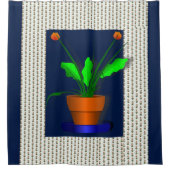 フローラ赤い花のポット緑のショーカーテン シャワーカーテン (正面)