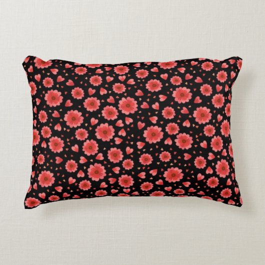 フローラ赤い花模様(背景が黒) アクセントクッション (正面)