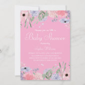 フローラ赤ちゃんシャワーエレガント – 水彩の花 招待状 (正面)