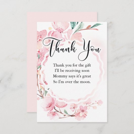 フローラ赤ちゃんシャワーサンキューカード、さくらんぼ花 エンクロージャーカード (正面/裏面)
