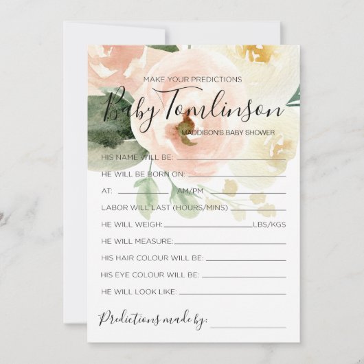 フローラ赤ちゃんシャワー予測推測ゲームカード 招待状 (正面)