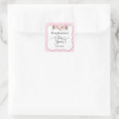 フローラ赤ちゃんパーソナライズされたシャワーステッカーピンクのバラ スクエアシール (バッグ)