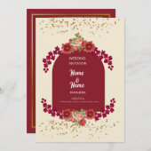 フローラ赤とクリーム結婚式招待状 招待状 (正面/裏面)