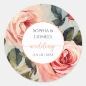 フローラ赤とピンククラシックの花結婚の ラウンドシール (正面)