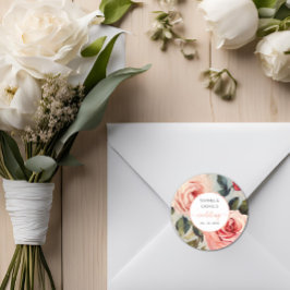 フローラ赤とピンククラシックの花結婚の ラウンドシール