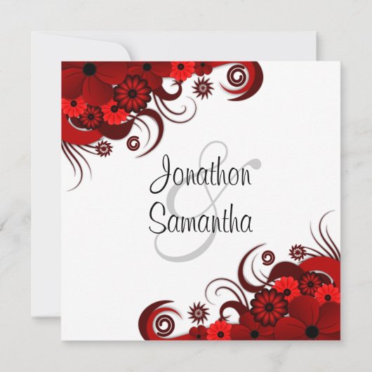 フローラ赤と白カスタムウェディング招待状 招待状 (裏面)