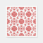 フローラ赤と白ダマスクスタイルパターン スタンダードカクテルナプキン (正面)
