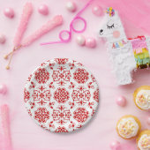 フローラ赤と白ダマスクスタイルパターン ペーパープレート (パーティー)