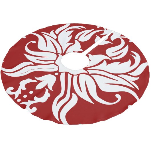 フローラ赤と白ダマスクメリークリスマス ブラッシュドポリエステルツリースカート (アングル)