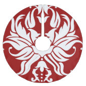 フローラ赤と白ダマスクメリークリスマス ブラッシュドポリエステルツリースカート (正面)