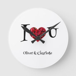 フローラ赤と白ハートモダンバレンタインデー ラウンド壁時計