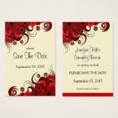 フローラ赤と白結婚式の日付カードの保存 (正面&裏面)