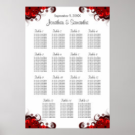 フローラ赤と白15のテー結婚ブルの座席表 ポスター